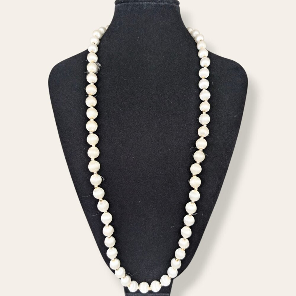 (2/$20) Vintage White Satin Wrapped Beaded Necklace - Picture 2 of 4